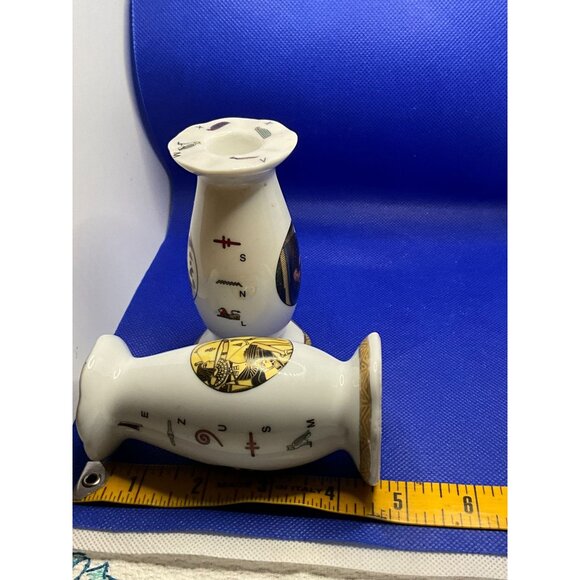 Pair Of Hand-Painted Egyptian-Themed Ceramic Candle Holders - Picture 4 of 10